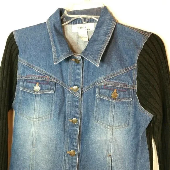 KIKIT Maurice Sasson Denim Shacket Jacket Size Small Ribbed Sleeve - Picture 3 of 10